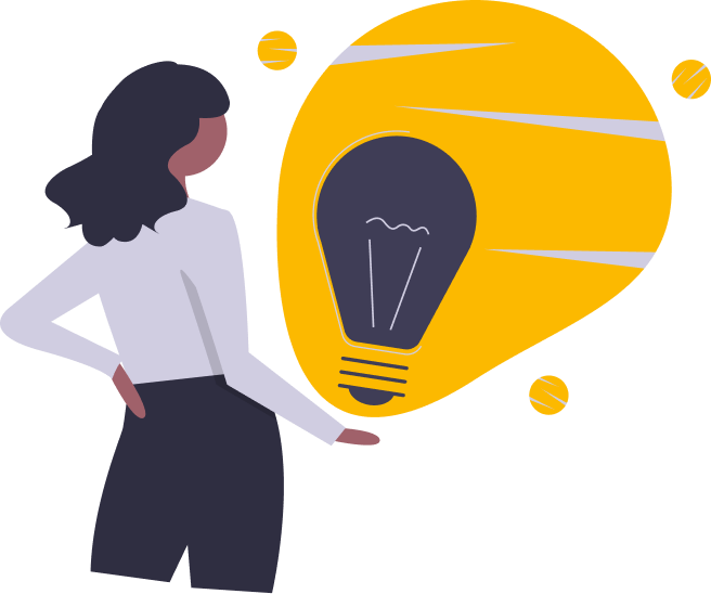 A cartoon woman holding a glowing lightbulb to indicate a new idea.